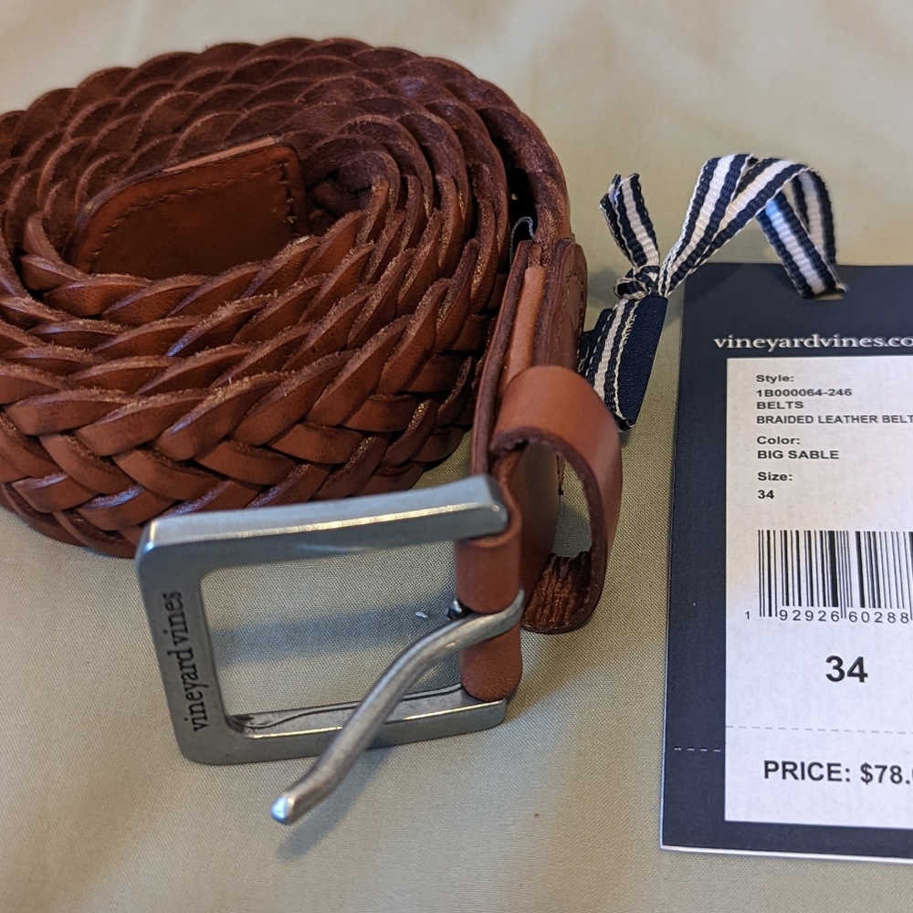 Vineyard Vines Big Sable Tan Braided Leather Belt